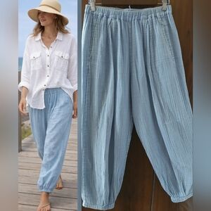 Z SUPPLY Womens Blue Gauze COTTON Beach Elastic Waist JOGGER Lounge PANTS Size S